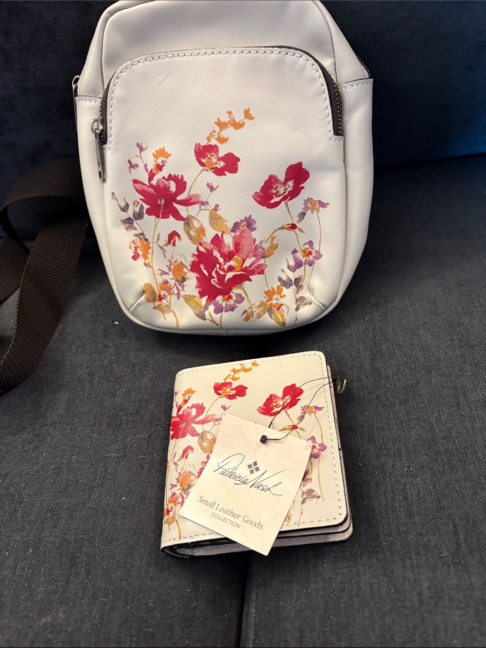 Patricia Nash White Crossbody Bag with Pink & Orange Floral Print